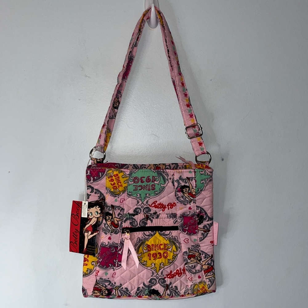 NWT Betty Boop Quilted Satchel Bag Pink Crossbody Retro Rockabilly Cartoon Bag